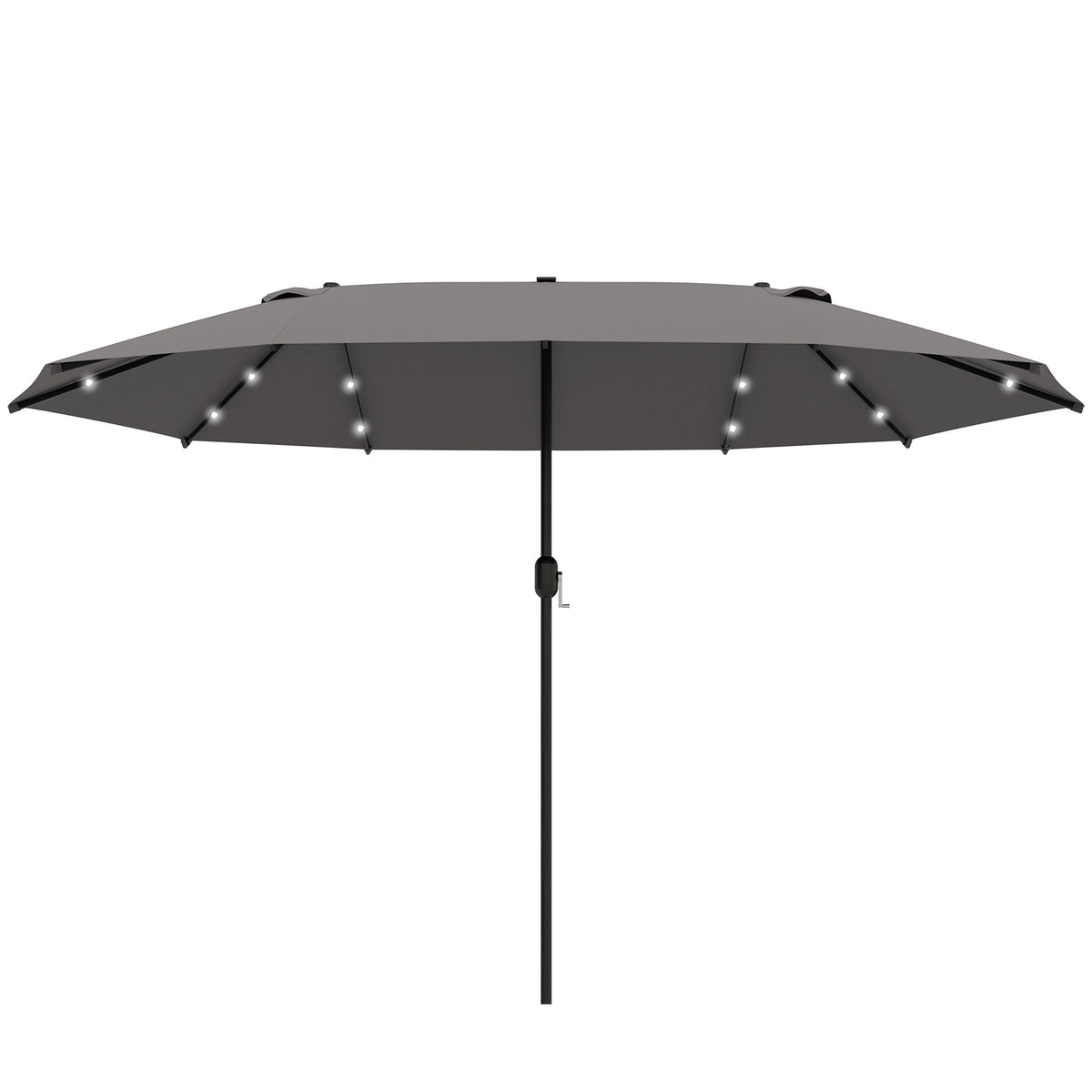 Led Double Parasol Large Garden Umbrella 440X260Cm, Hand Crank, Oval, Metal, Dark Gray