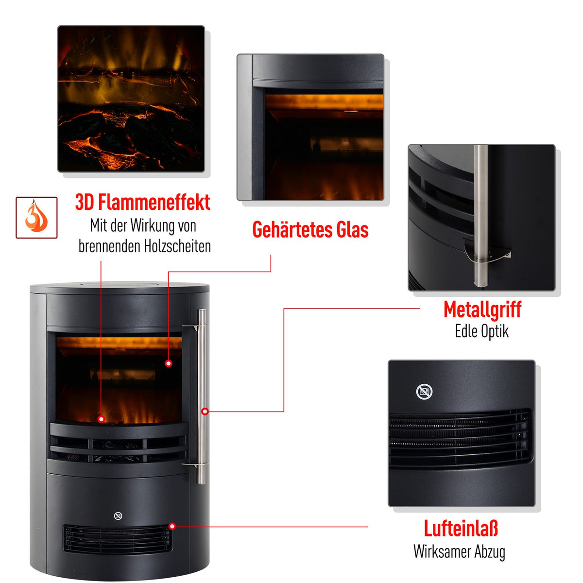 Led Electric Fireplace Wall Fireplace Freestanding Fireplace Stove With Flame Effect 900/2000W 41X41X64.5Cm