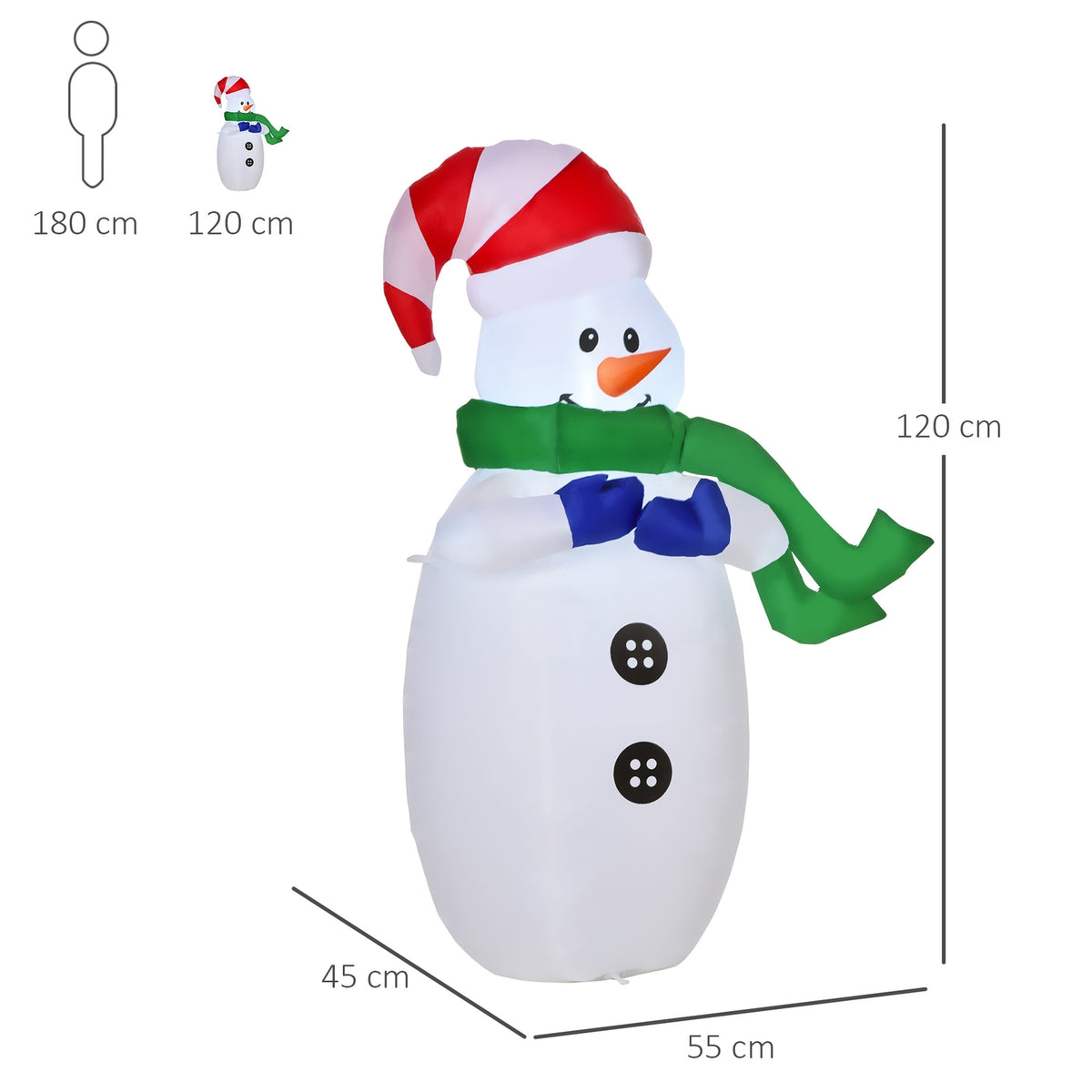 Led Figure Motif Christmas Santa Claus Snowman Inflatable Christmas Decoration Illuminated Garden, L 55 X W 45 X H 120 Cm, Ip 44, Warm White