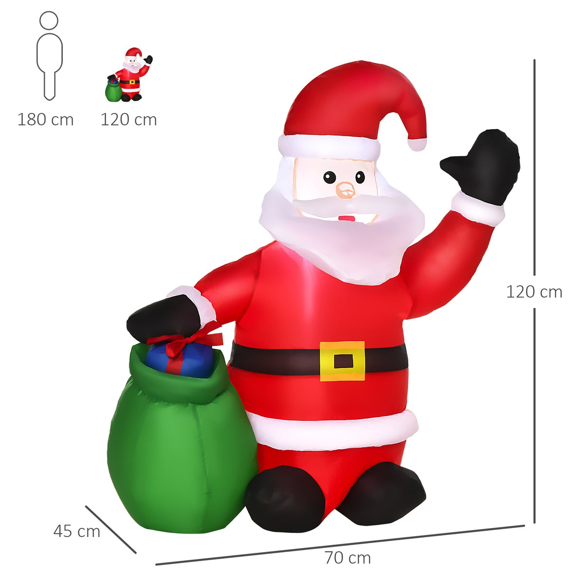 Led Figure Motif Christmas Santa Claus Snowman Inflatable Christmas Decoration Illuminated Garden, L 70 X W 45 X H 120 Cm, Ip 44, Warm White