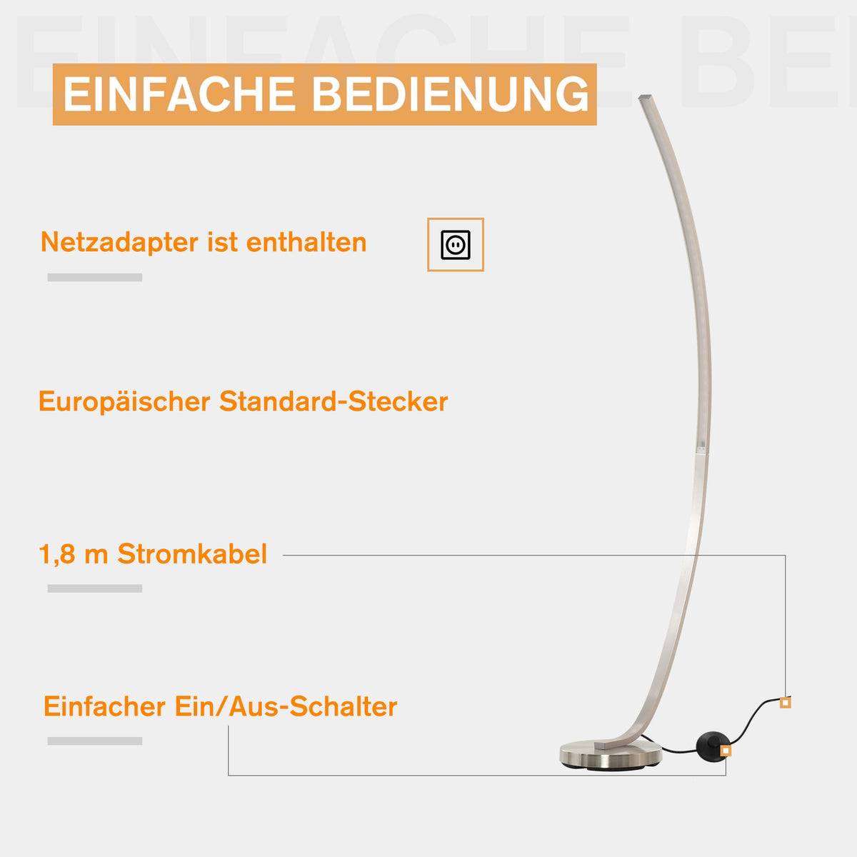 Led Floor Lamp Curve Shape Warm White Aluminum 50X23X149Cm
