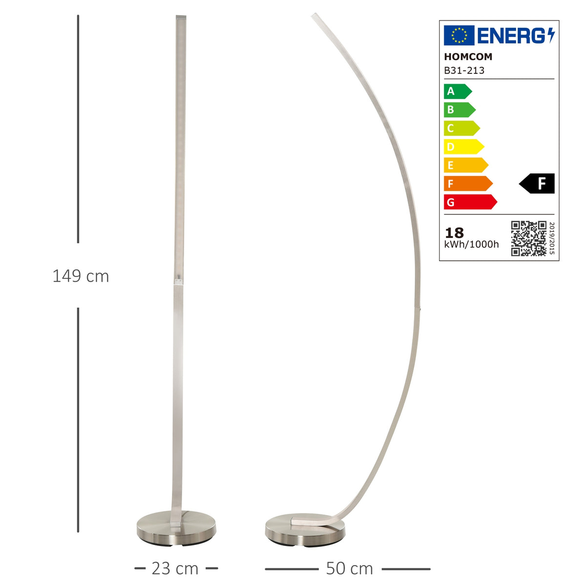 Led Floor Lamp Curve Shape Warm White Aluminum 50X23X149Cm