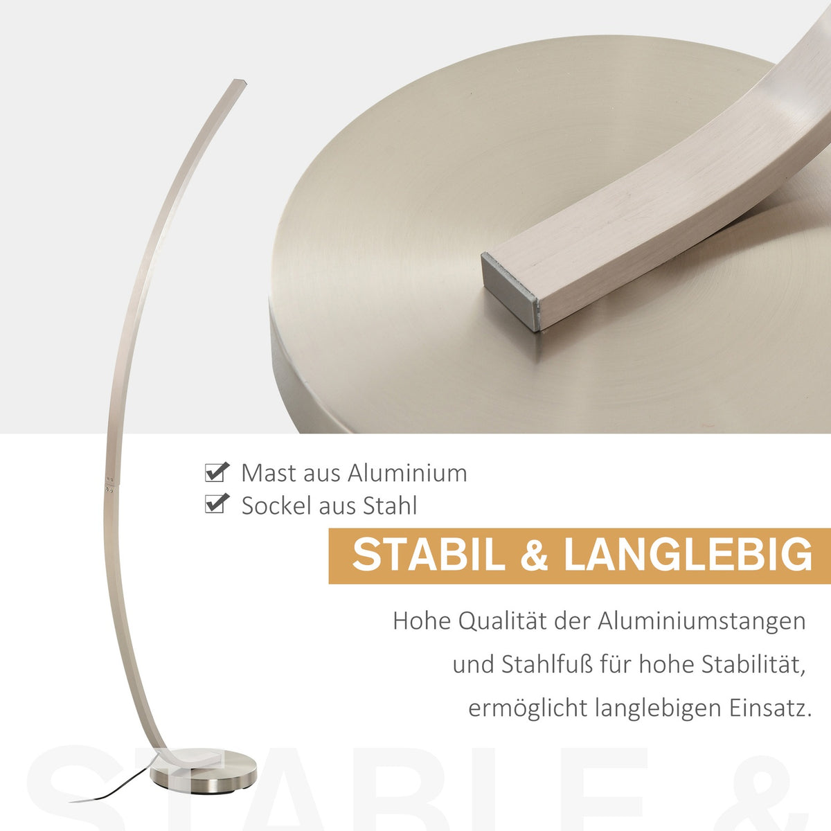 Led Floor Lamp Curve Shape Warm White Aluminum 50X23X149Cm