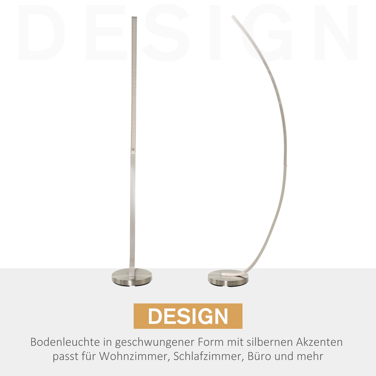 Led Floor Lamp Curve Shape Warm White Aluminum 50X23X149Cm