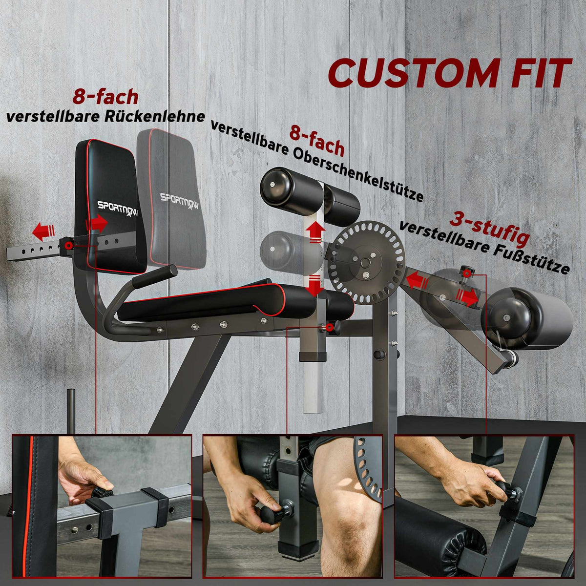 Leg Extension Machine, Adjustable Backrest & Thigh Support, Steel