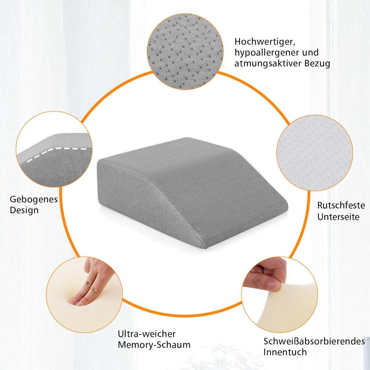 Leg Pillow with Memory Foam, Ergonomic, 60x54.5x20 cm, Gray