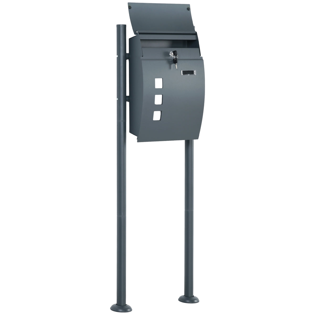 Letterbox With Stand & Newspaper Compartment, Viewing Window, 2 Keys, Galvanized Steel, 44X15X114Cm