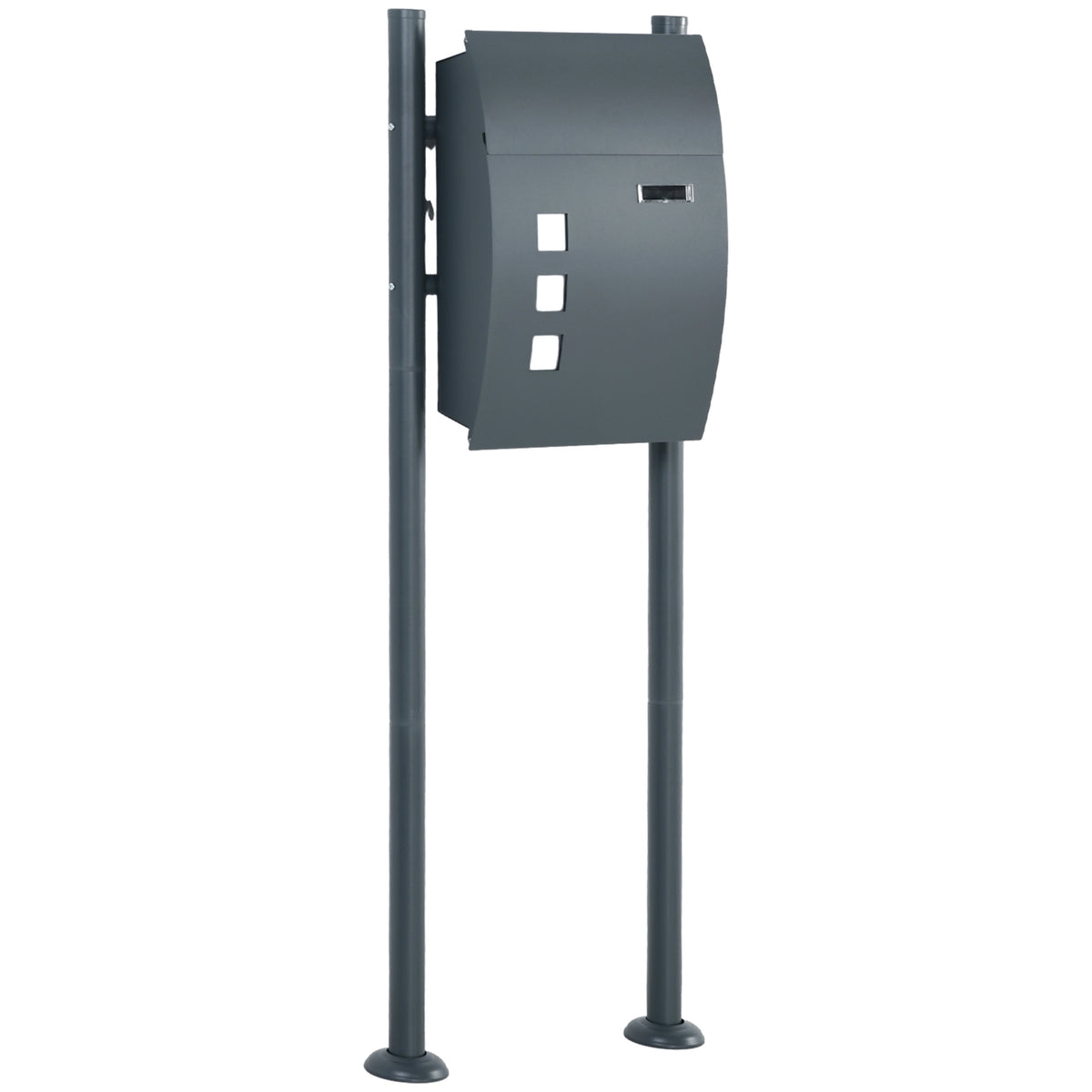 Letterbox With Stand & Newspaper Compartment, Viewing Window, 2 Keys, Galvanized Steel, 44X15X114Cm