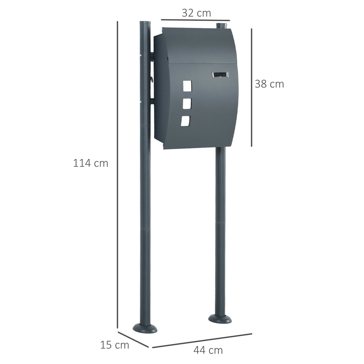 Letterbox With Stand & Newspaper Compartment, Viewing Window, 2 Keys, Galvanized Steel, 44X15X114Cm