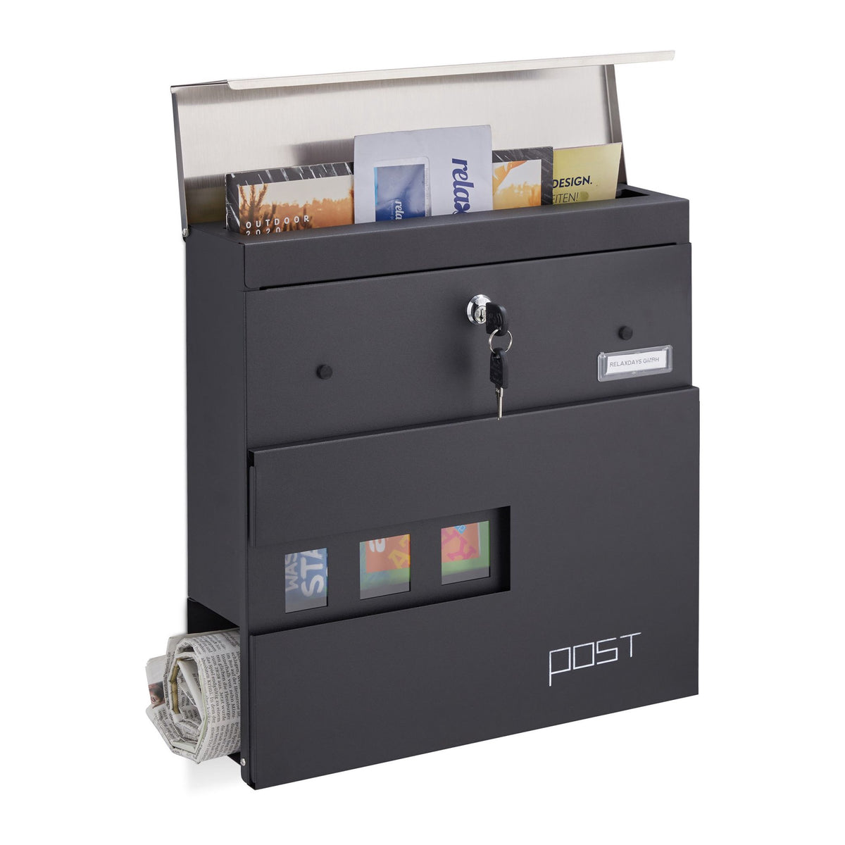 Letterbox with newspaper holder