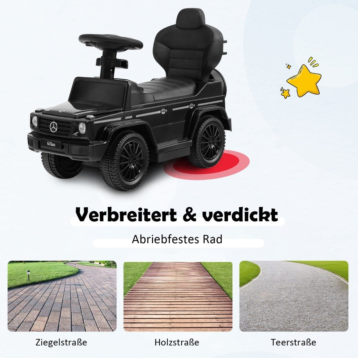 Licensed Mercedes Benz children's vehicle with adjustable sunroof &amp; Parent handle stroller black