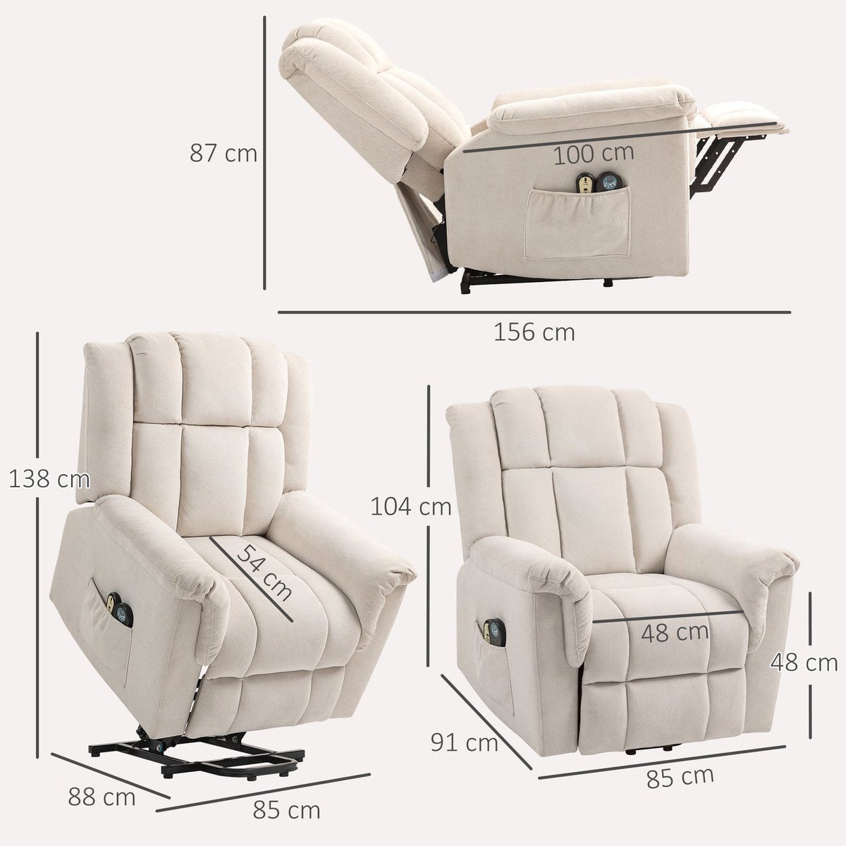 Lift Chair with Massage and Heat, Beige Chenille Fabric