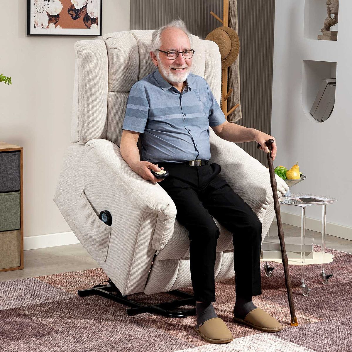 Lift Chair with Massage and Heat, Beige Chenille Fabric