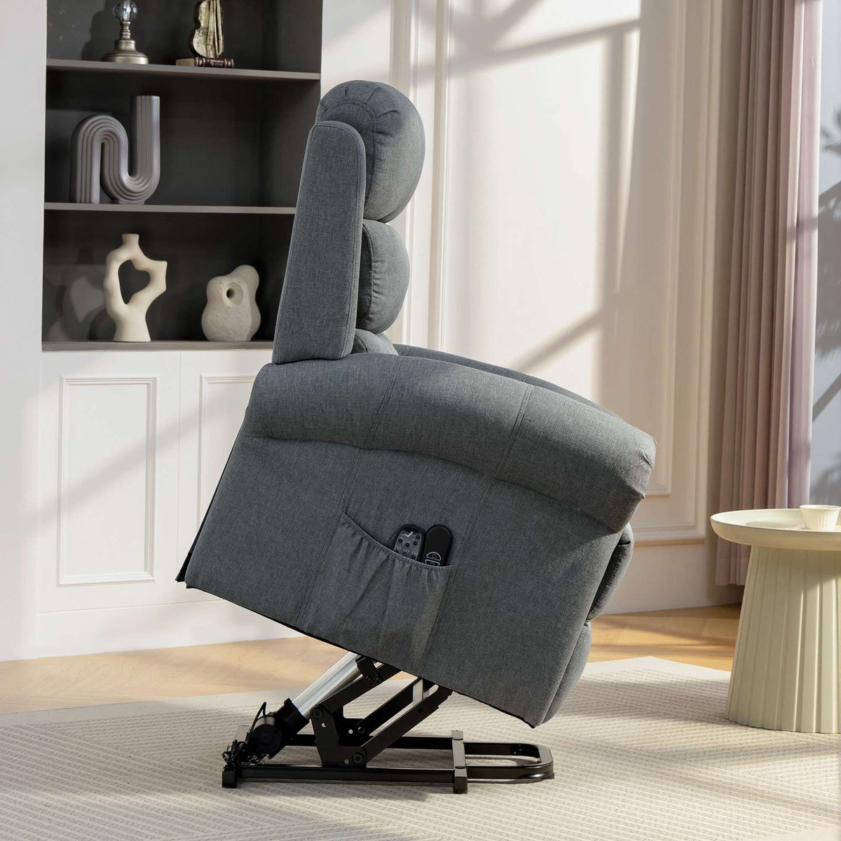 Lift Recliner Chair with Massage, Heat, Linen Look, Gray