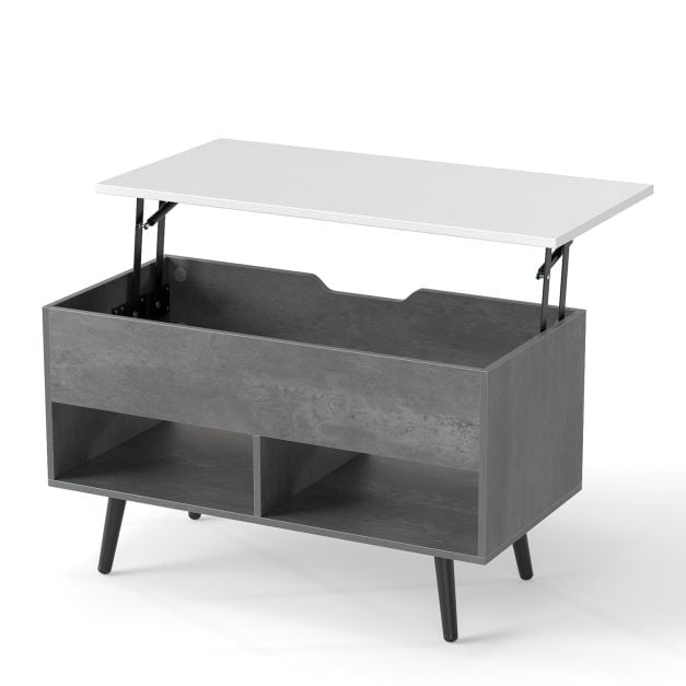 Lift Top Coffee Table – Hidden Storage, Open Shelves, Grey
