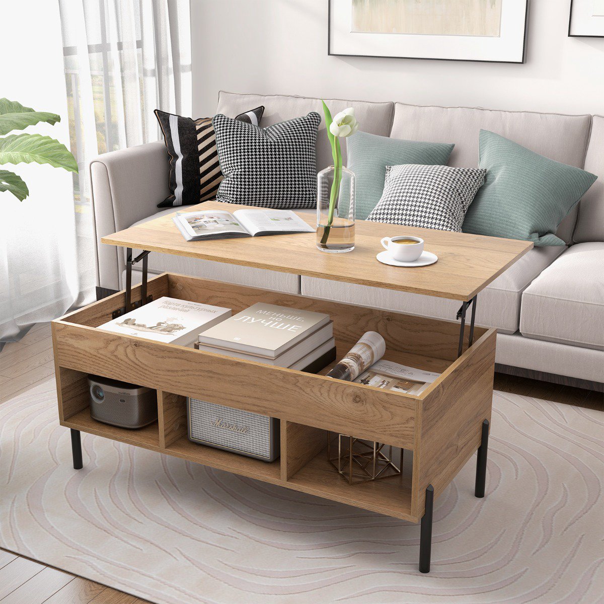 Lift-Top Coffee Table, Pneumatic Lift, Hidden Storage