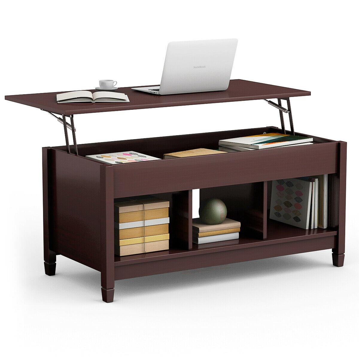 Lift-Top Coffee Table with Hidden Storage, 3 Shelves