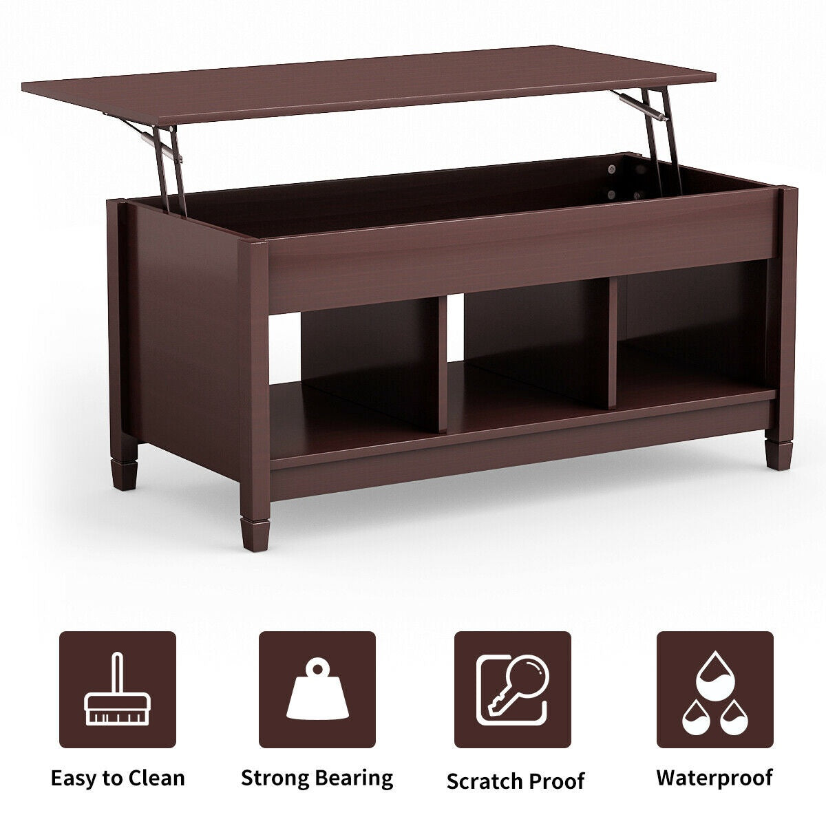Lift-Top Coffee Table with Hidden Storage, 3 Shelves
