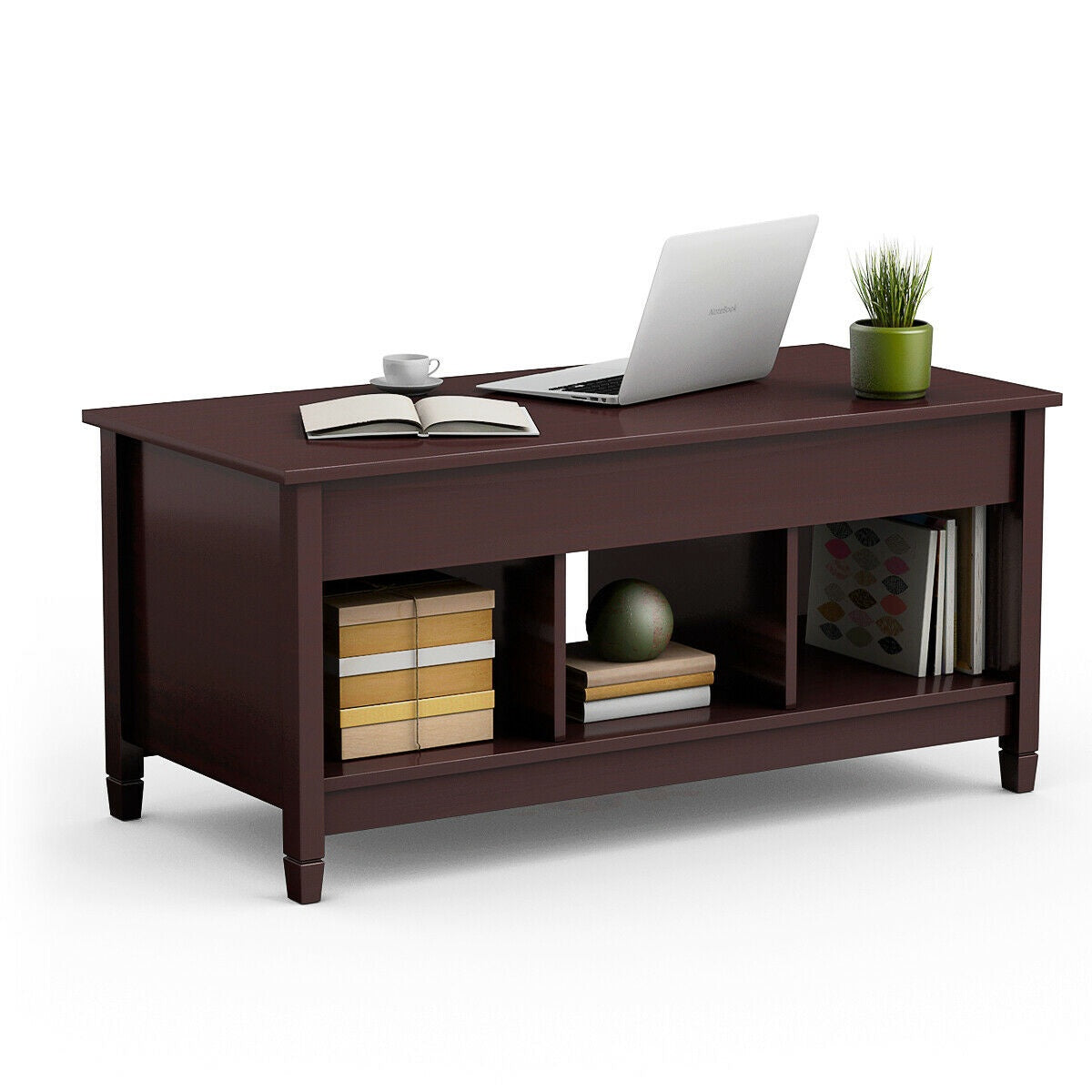Lift-Top Coffee Table with Hidden Storage, 3 Shelves