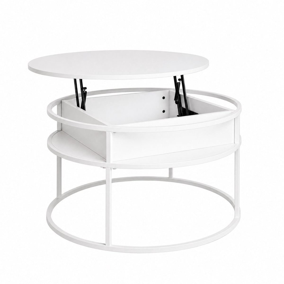 Lift-Top Coffee Table with Storage – White, MDF & Metal