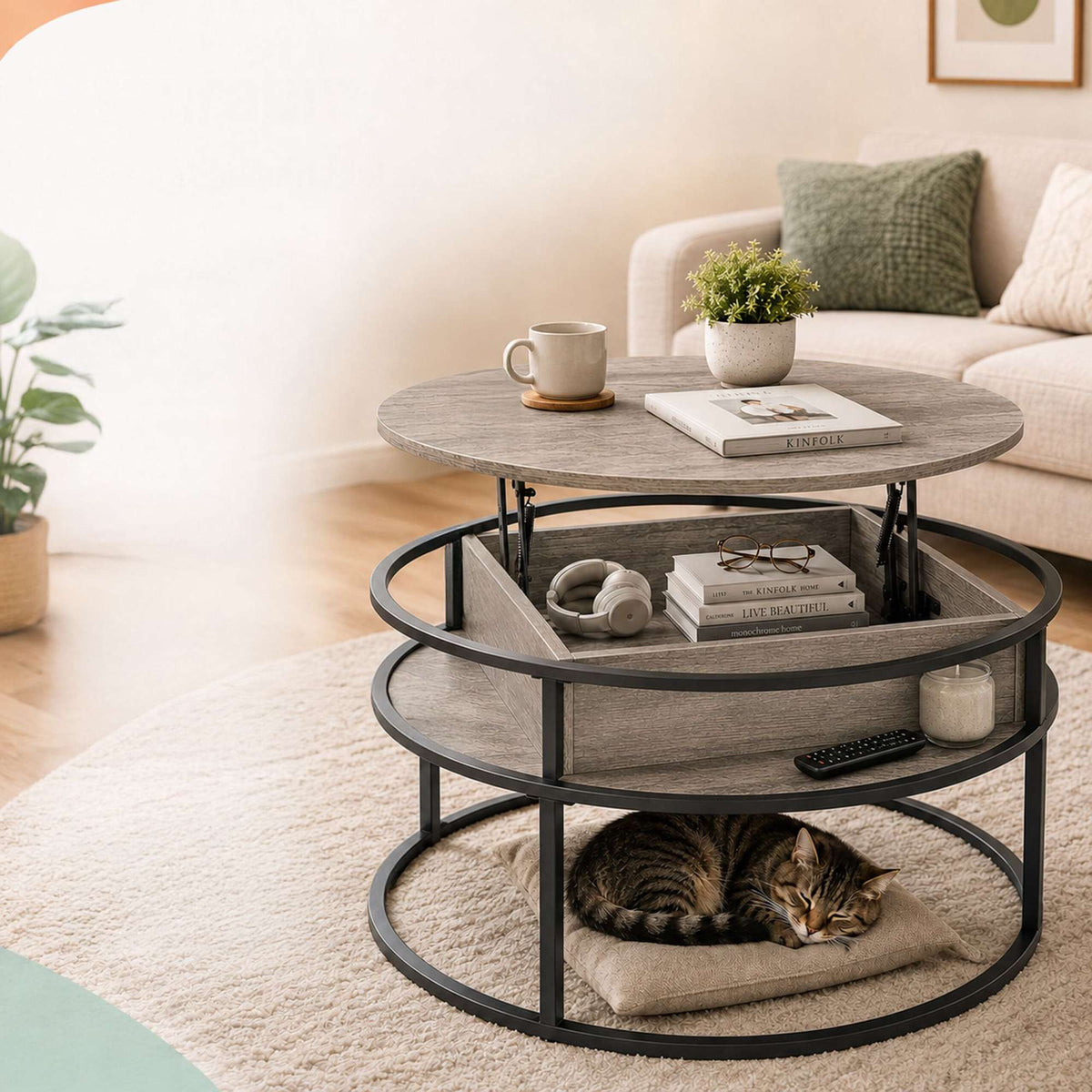 Lift-Top Coffee Table with Storage, Wood-Effect Finish