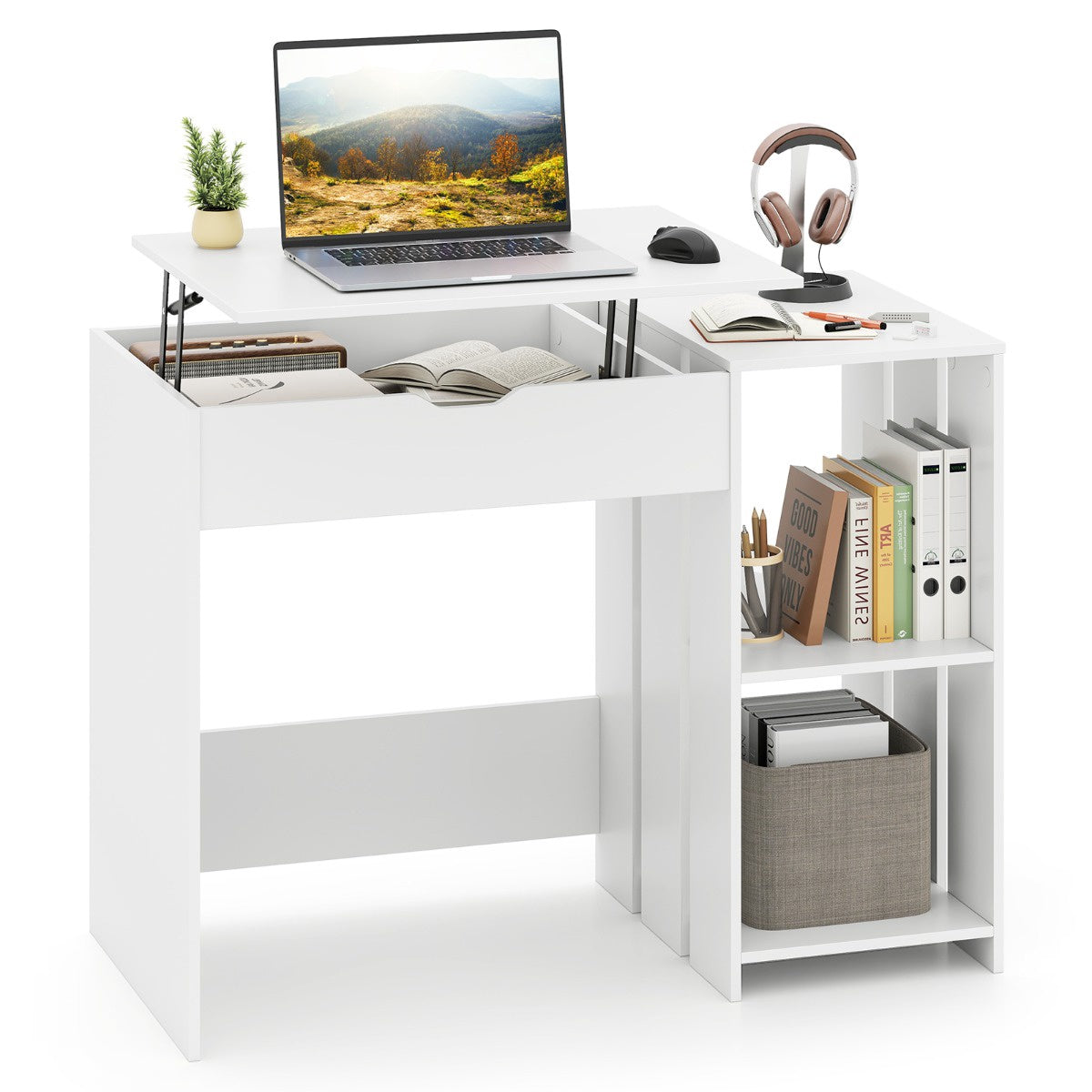 Lift-Top Sit-Stand Computer Desk, 100 x 49 cm, White