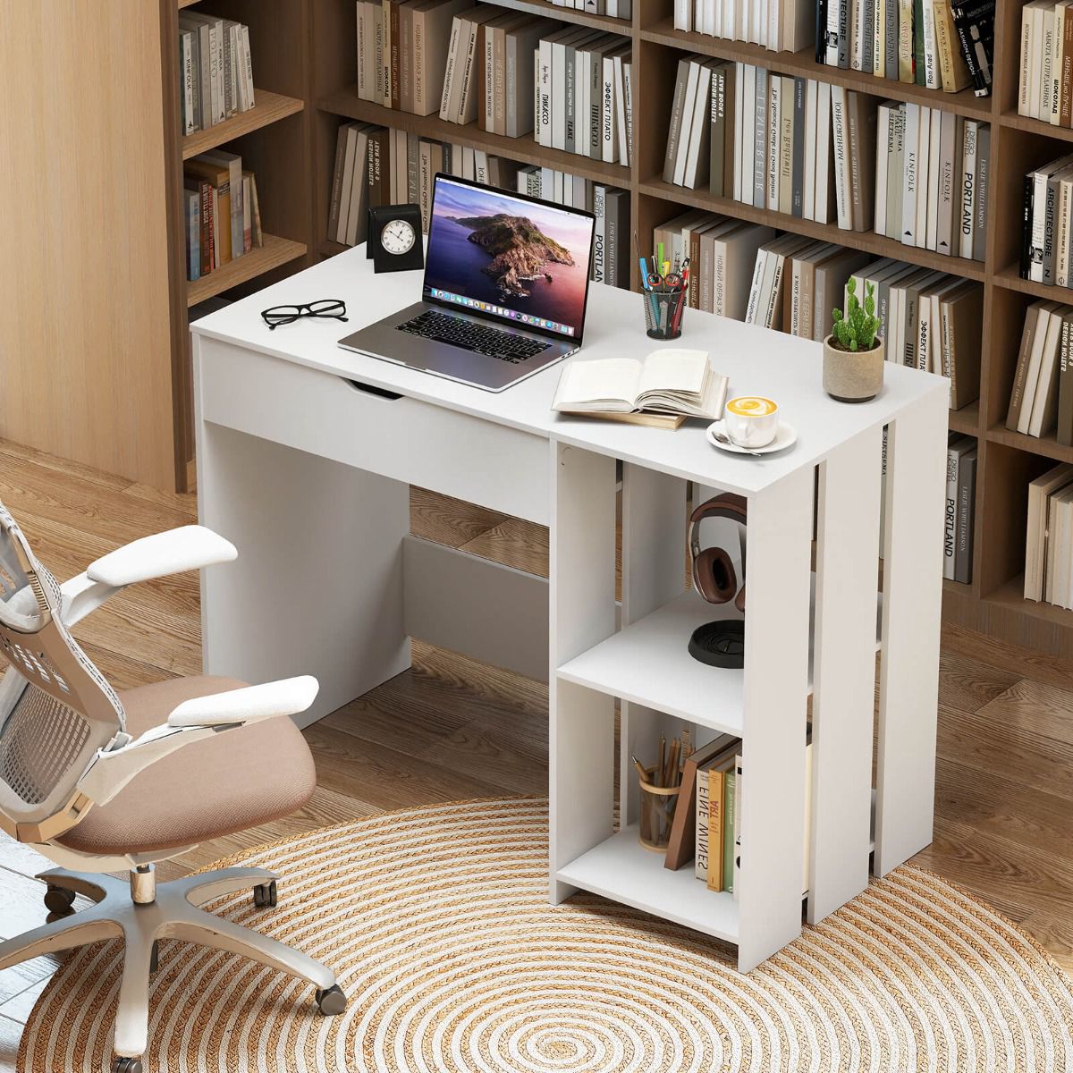 Lift-Top Sit-Stand Computer Desk, 100 x 49 cm, White