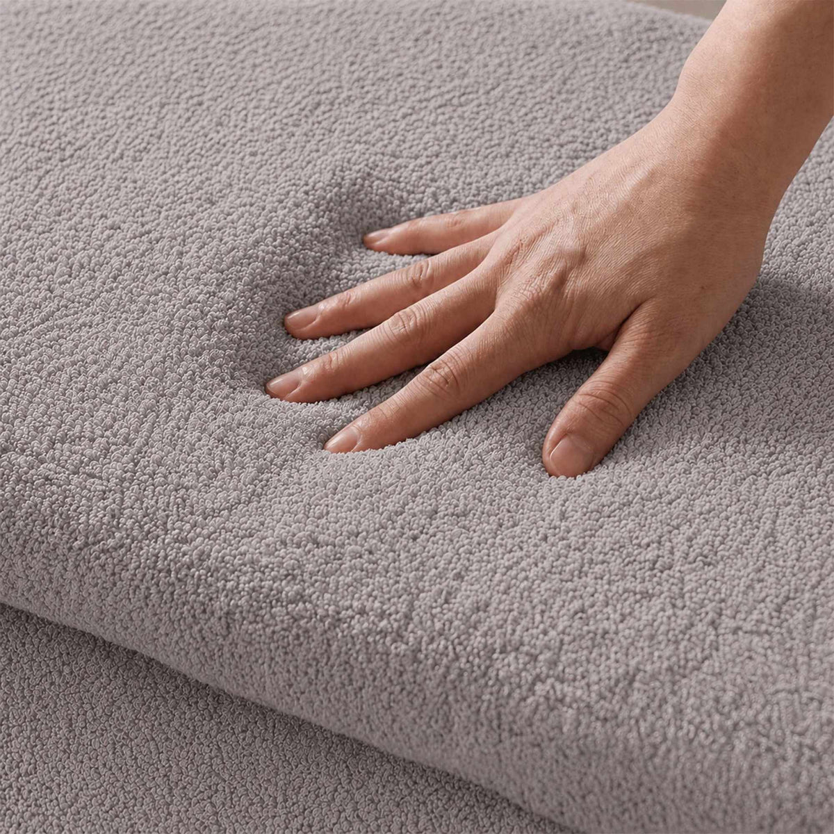 Light Grey Teddy Fabric Storage Bench – 76 cm Oval