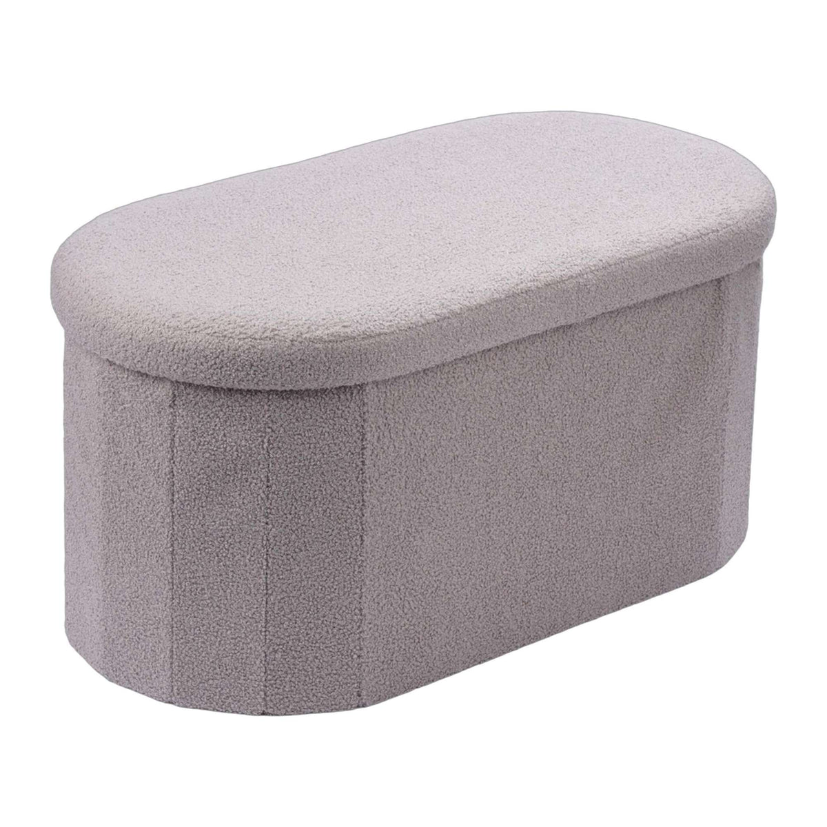 Light Grey Teddy Fabric Storage Bench – 76 cm Oval