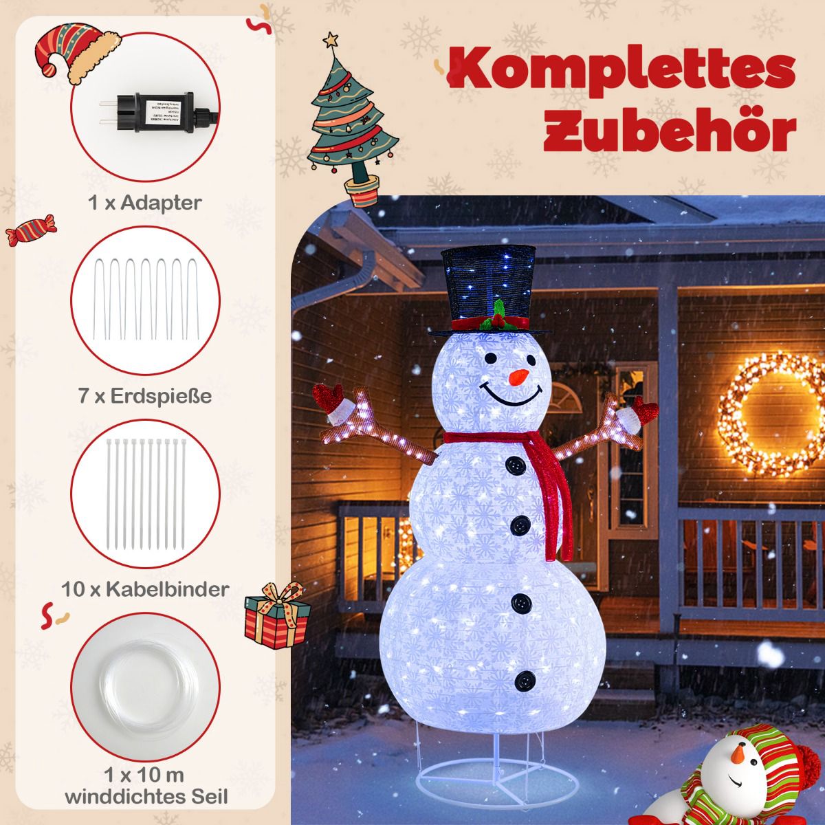 Lighted Christmas Snowman 6ft, 200 Cool White LEDs