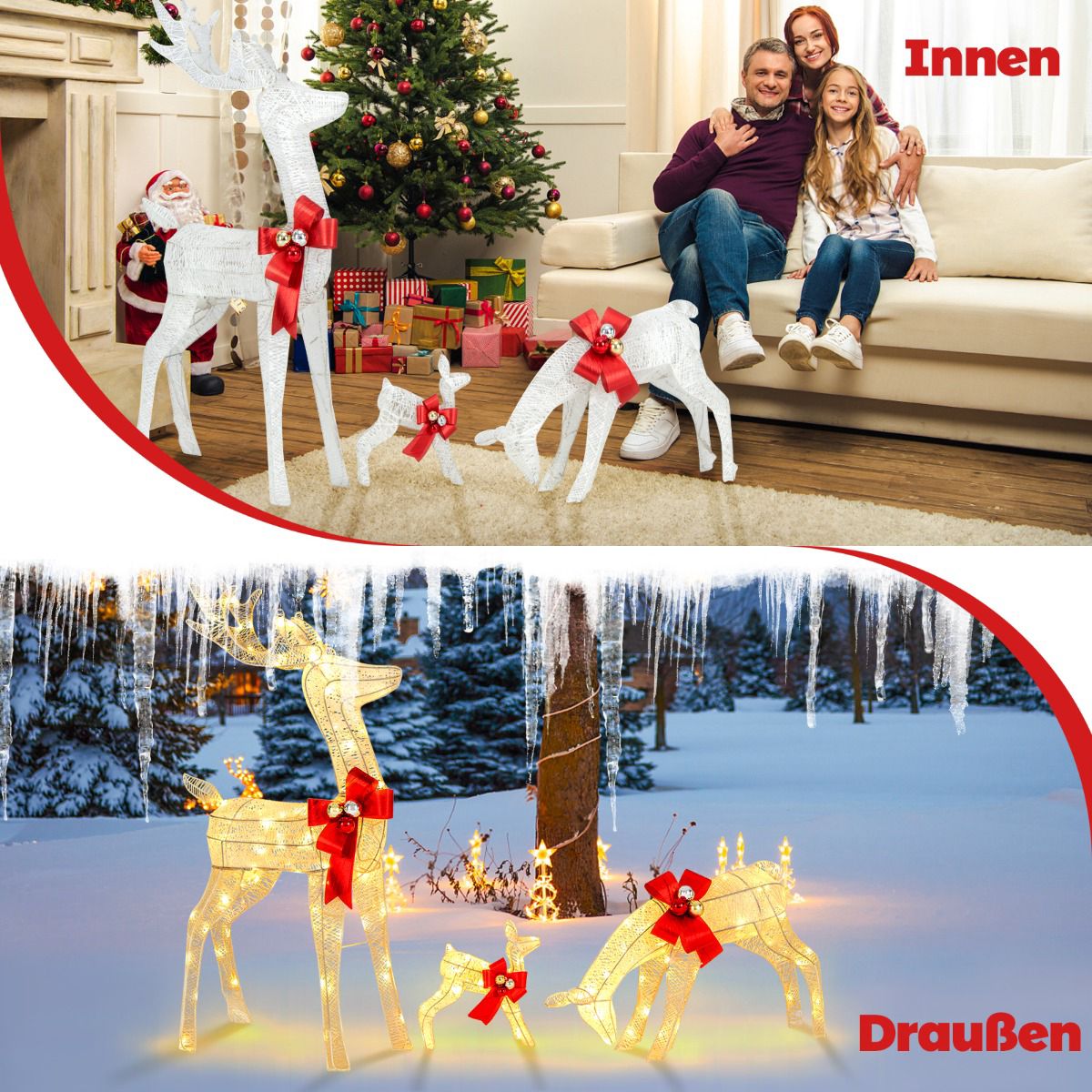 Lighted Reindeer Family Set, 3-Piece, 230 LED, Timer
