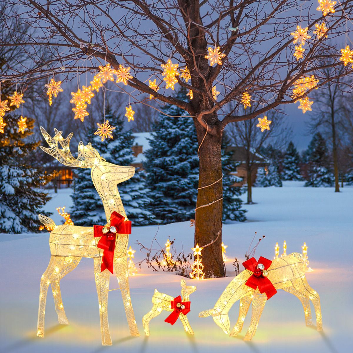 Lighted Reindeer Family Set, 3-Piece, 230 LED, Timer