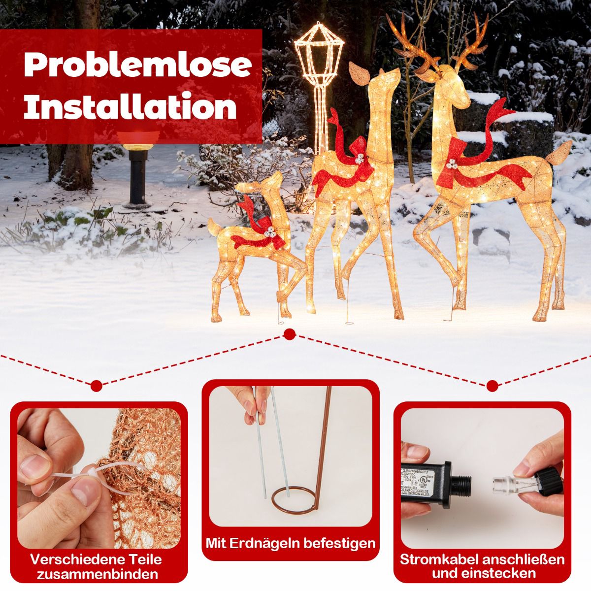Lighted Reindeer Family Set, 3-Piece, 440 Warm White LEDs