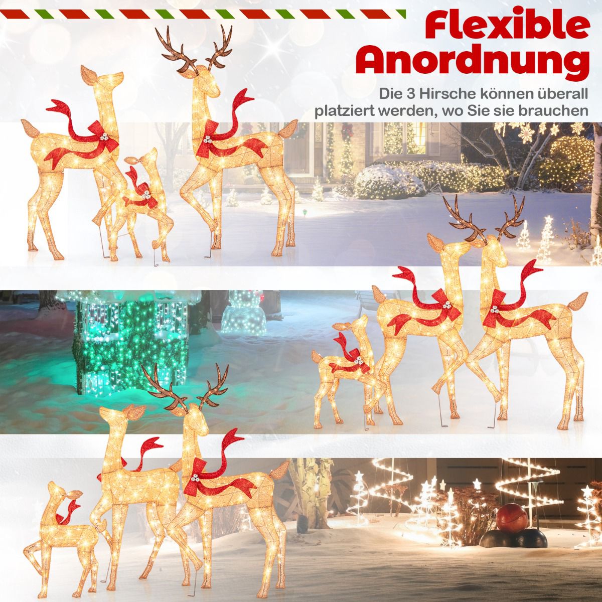 Lighted Reindeer Family Set, 3-Piece, 440 Warm White LEDs