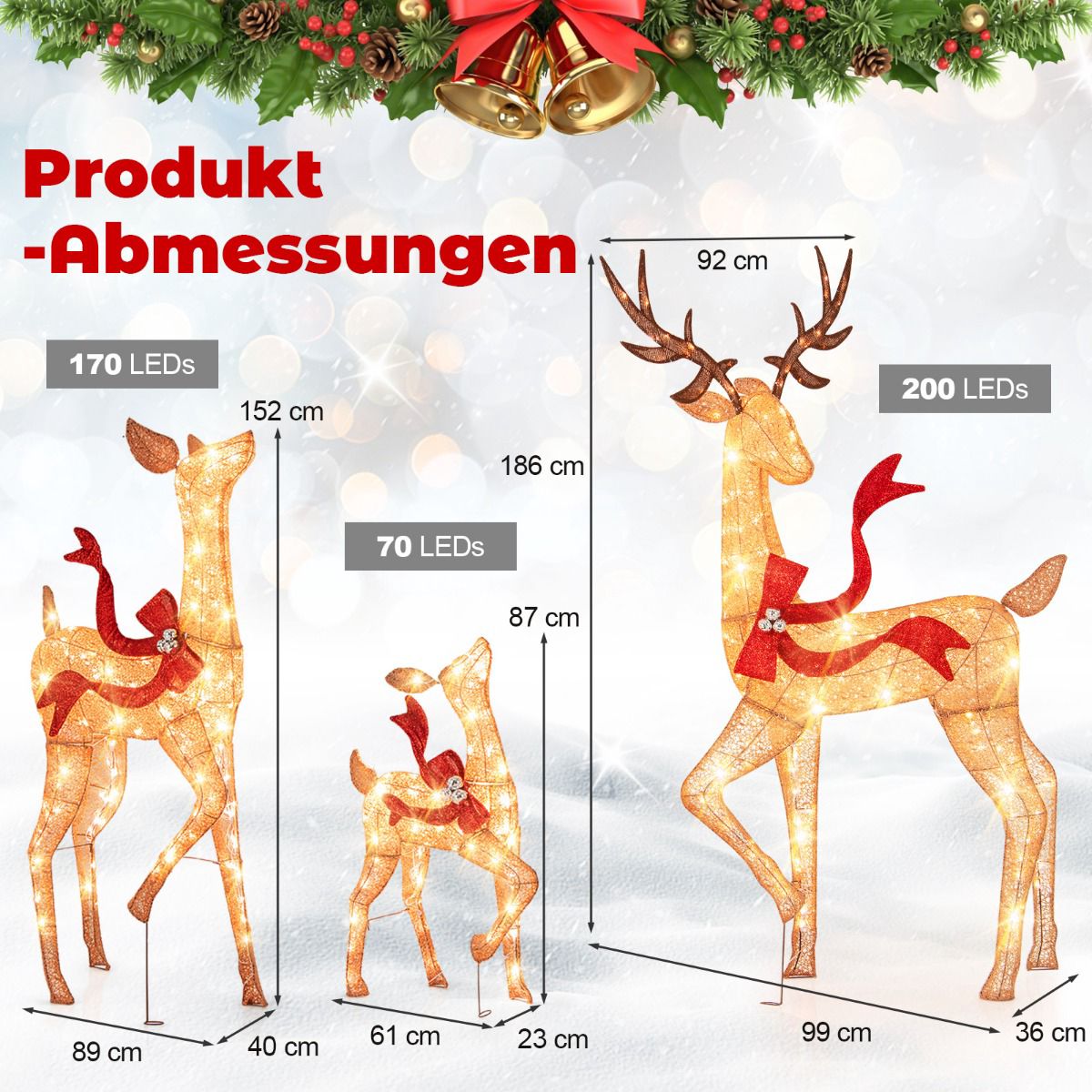 Lighted Reindeer Family Set, 3-Piece, 440 Warm White LEDs