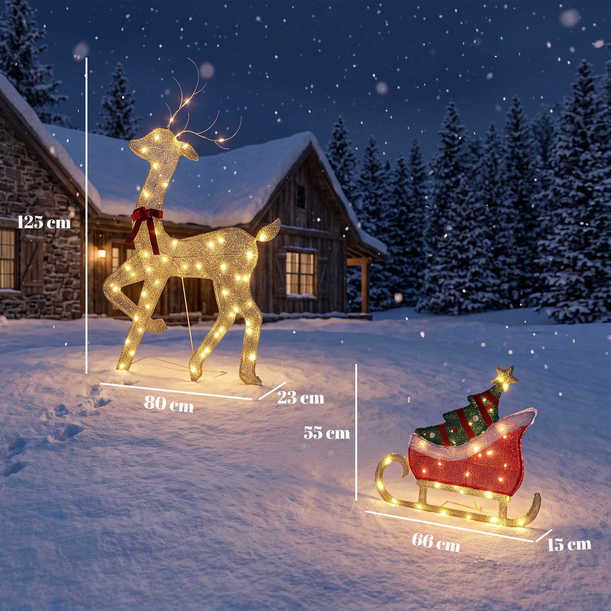 Lighted Reindeer & Sleigh Outdoor Christmas Decor, 95 LEDs