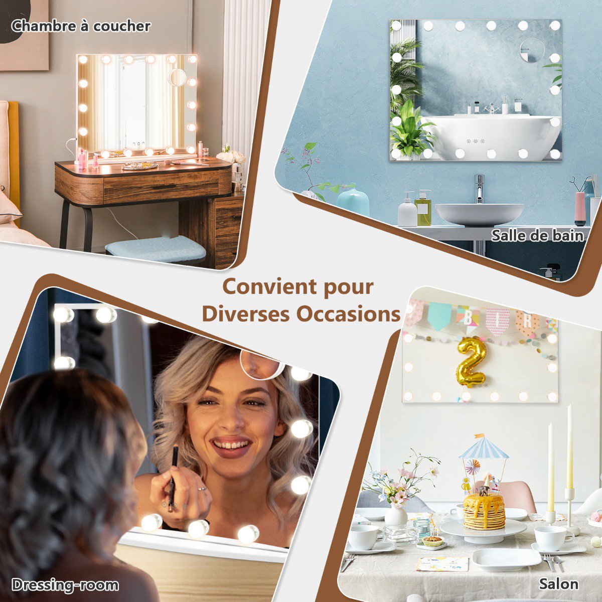 Lighted Vanity Makeup Mirror, 18 LED, Touch, 3 Modes, 3X