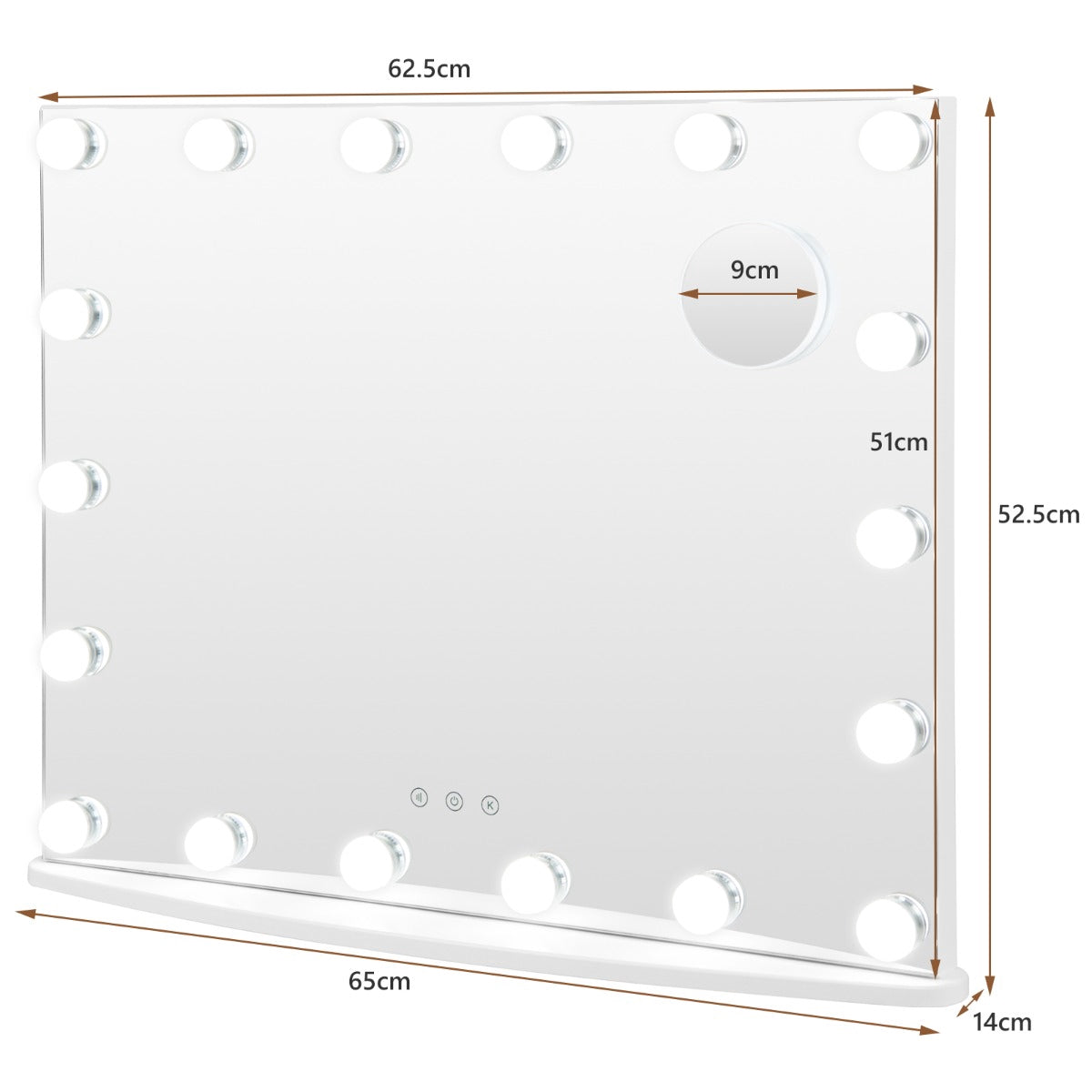 Lighted Vanity Makeup Mirror, 18 LED, Touch, 3 Modes, 3X