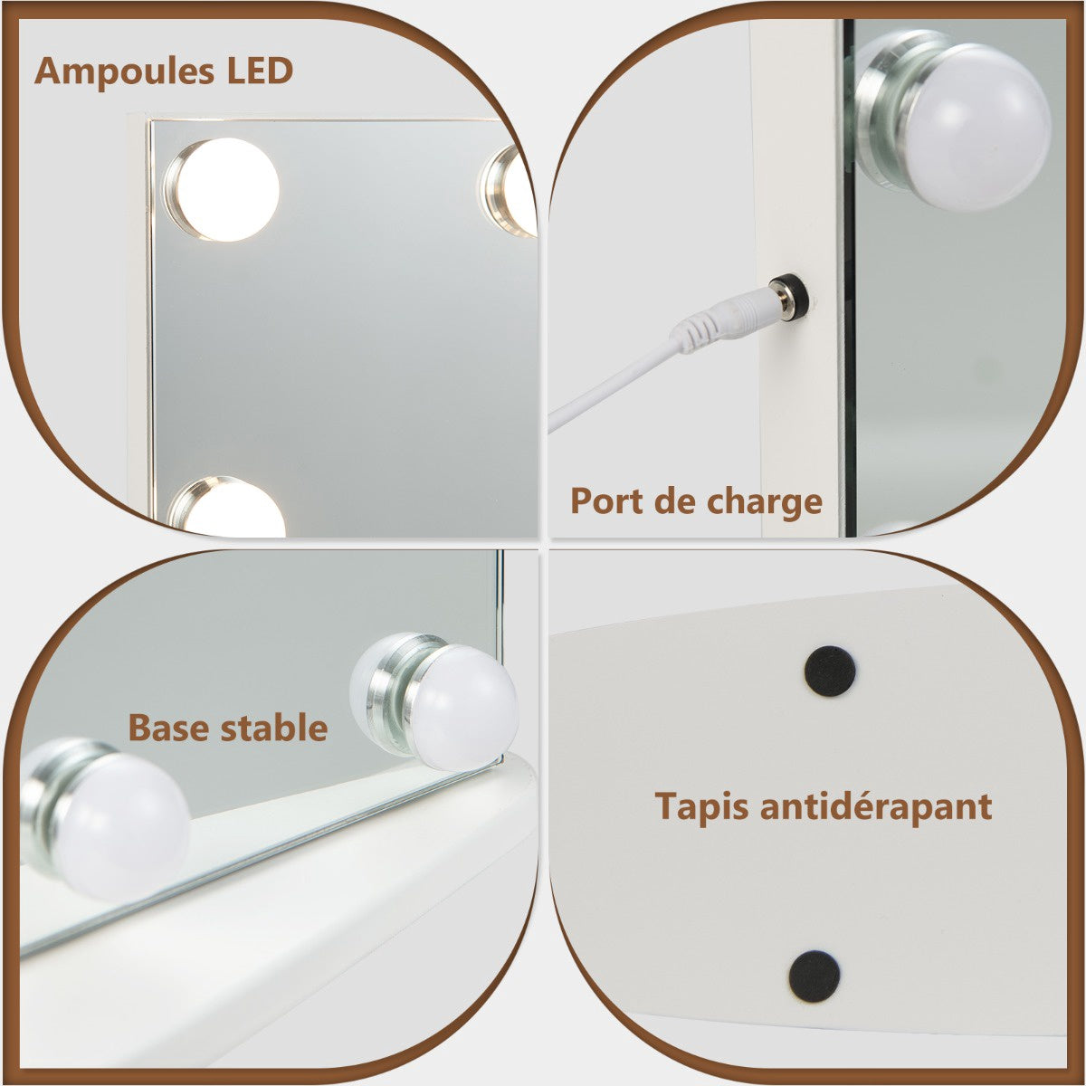 Lighted Vanity Makeup Mirror, 18 LED, Touch, 3 Modes, 3X