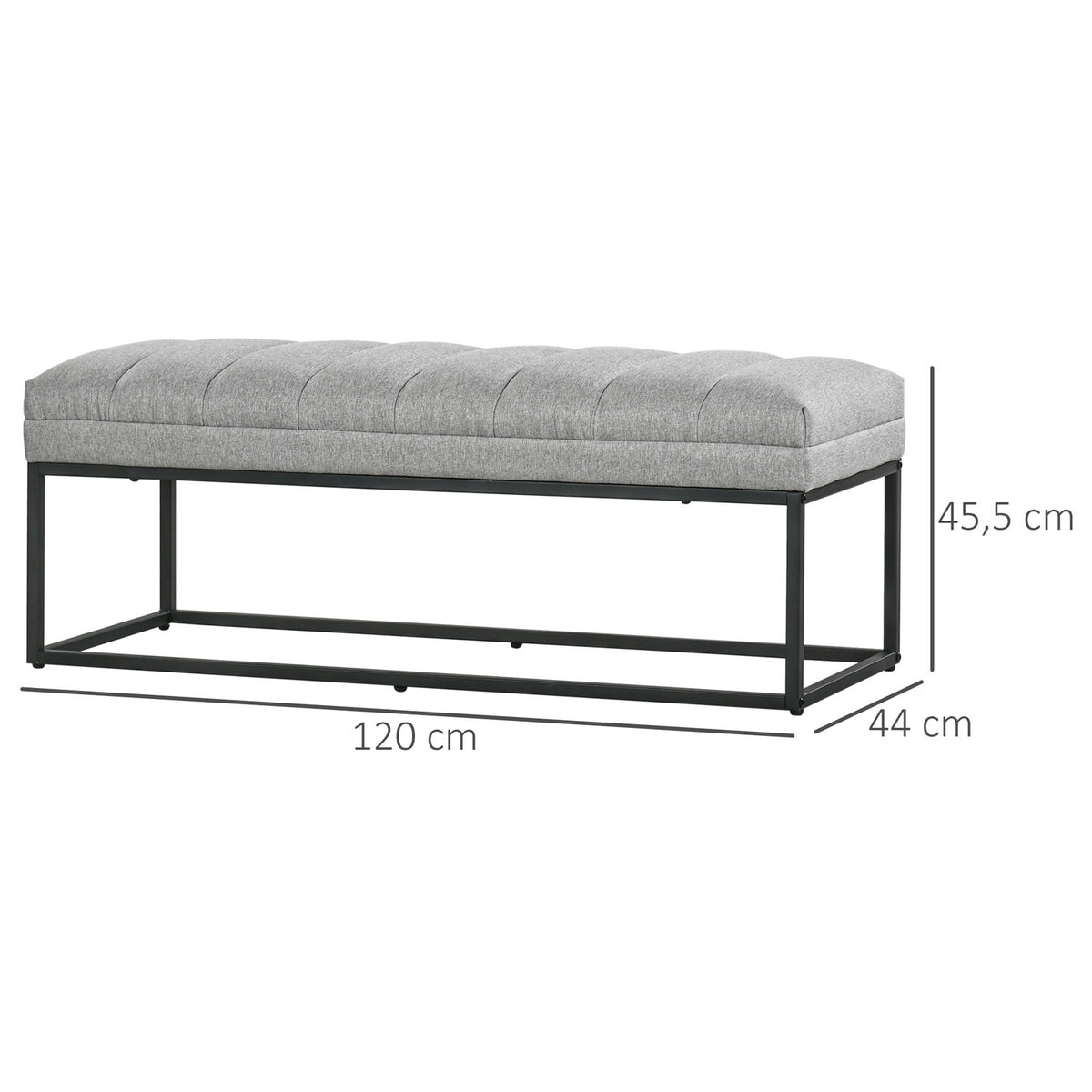 Light gray upholstered bench in linen look for bedrooms