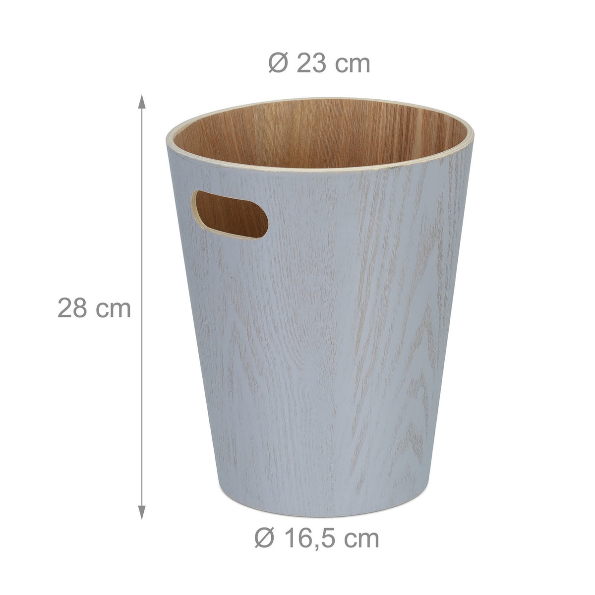 Light gray wooden wastebasket