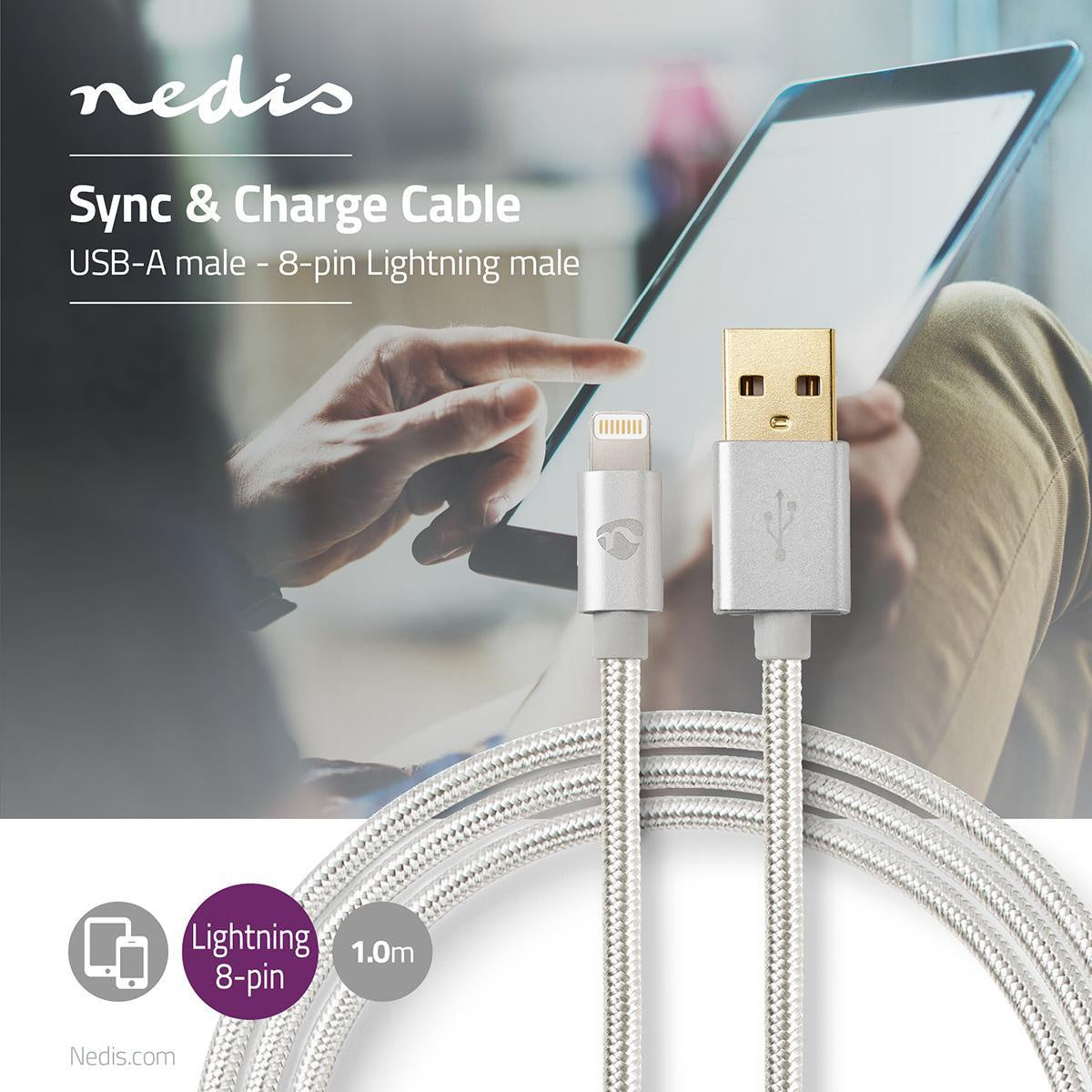 Lightning Cable | USB 2.0 | Apple Lightning, 8-pin | USB-A Male | 480 Mbps | Gold Plated | 1.00 m | Round | Braided / Nylon | Aluminum | Carton with covered window