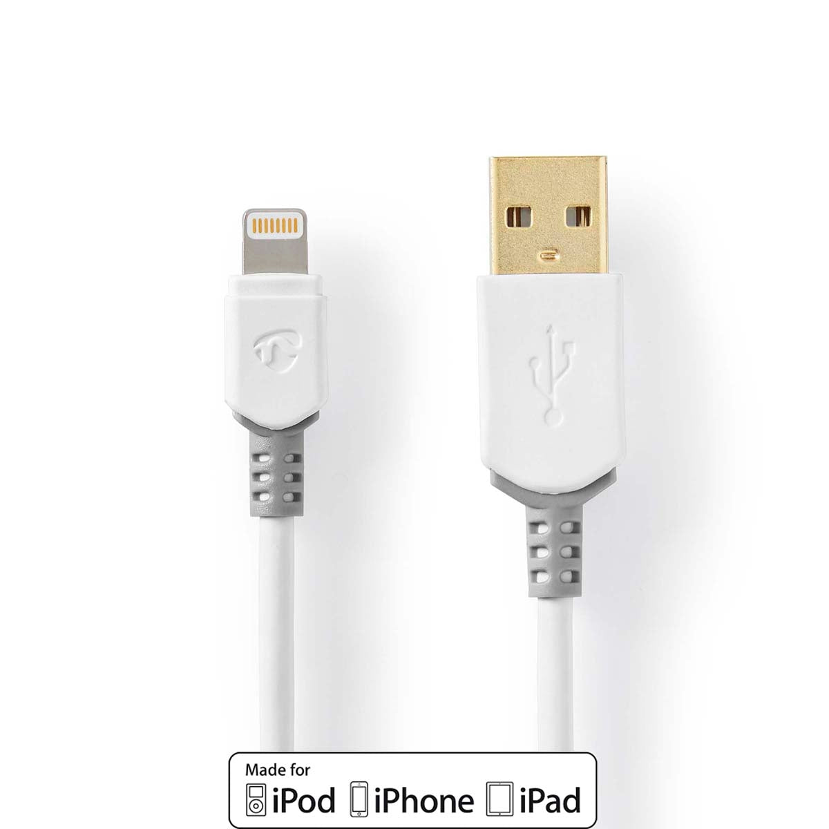 Lightning Cable | USB 2.0 | Apple Lightning, 8-pin | USB-A Male | 480 Mbps | Gold Plated | 1.00 m | Round | PVC | Grey/White | Cardboard box with window