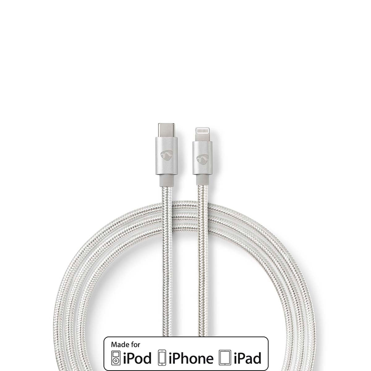 Lightning Cable | USB 2.0 | Apple Lightning, 8-pin | USB-C™ Male | 480 Mbps | Gold Plated | 1.00 m | Round | Braided / Nylon | Aluminum / Silver | Carton with covered window
