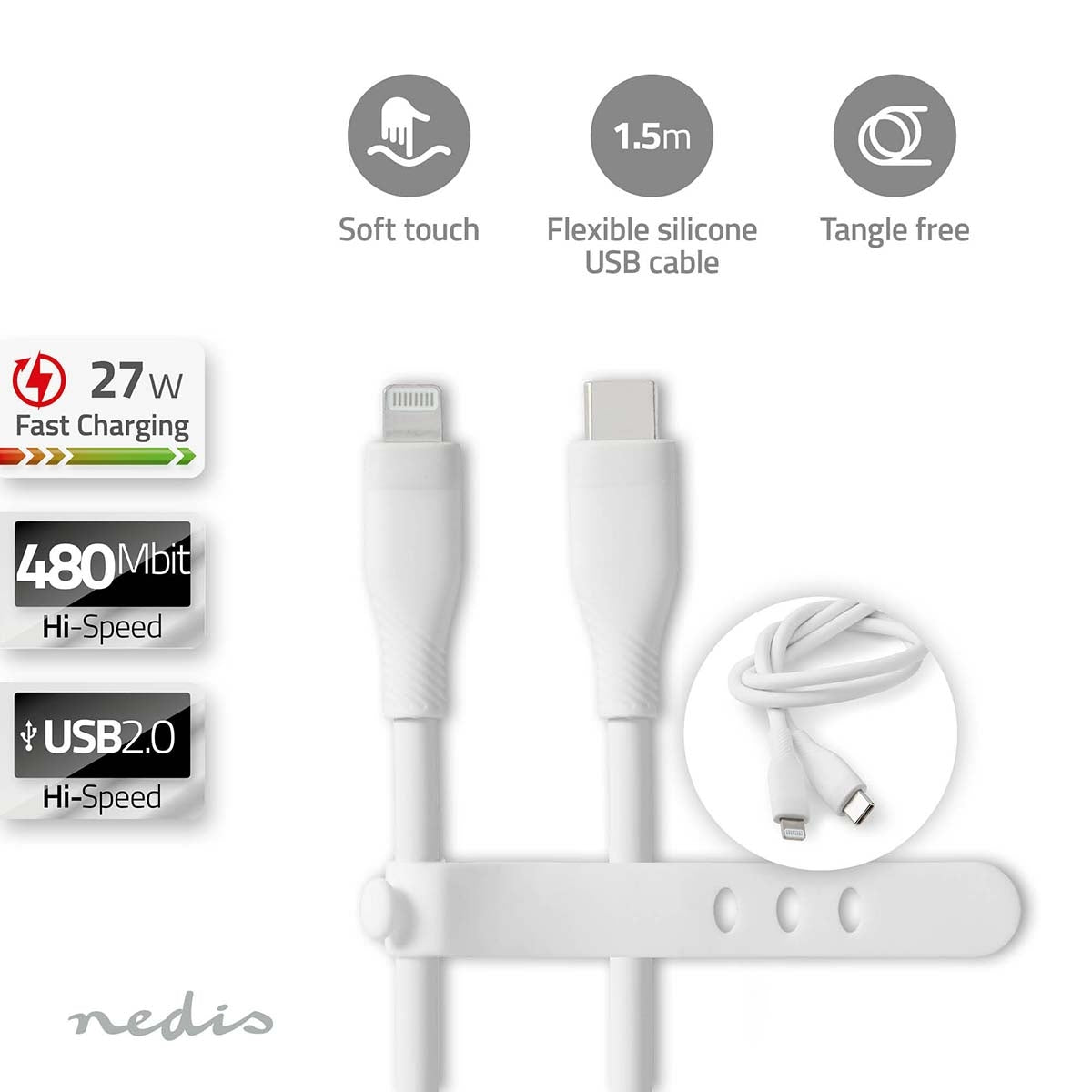 Lightning Cable | USB 2.0 | Apple Lightning, 8-pin | USB-C™ Male | 480 Mbps | Nickel Plated | 1.50 m | Round | Silicone | White | Box