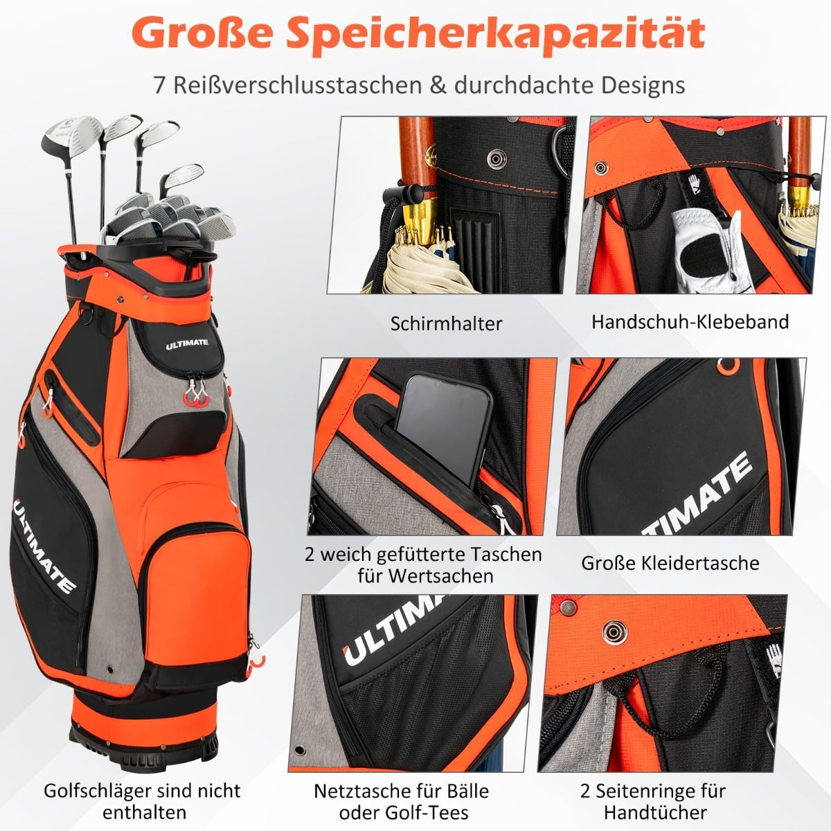 Lightweight Golf Bag with 14 Full-Length Dividers, Black/Red