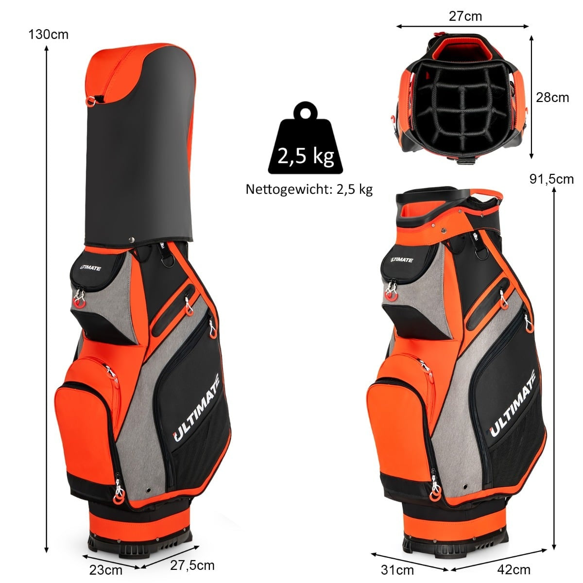 Lightweight Golf Bag with 14 Full-Length Dividers, Black/Red