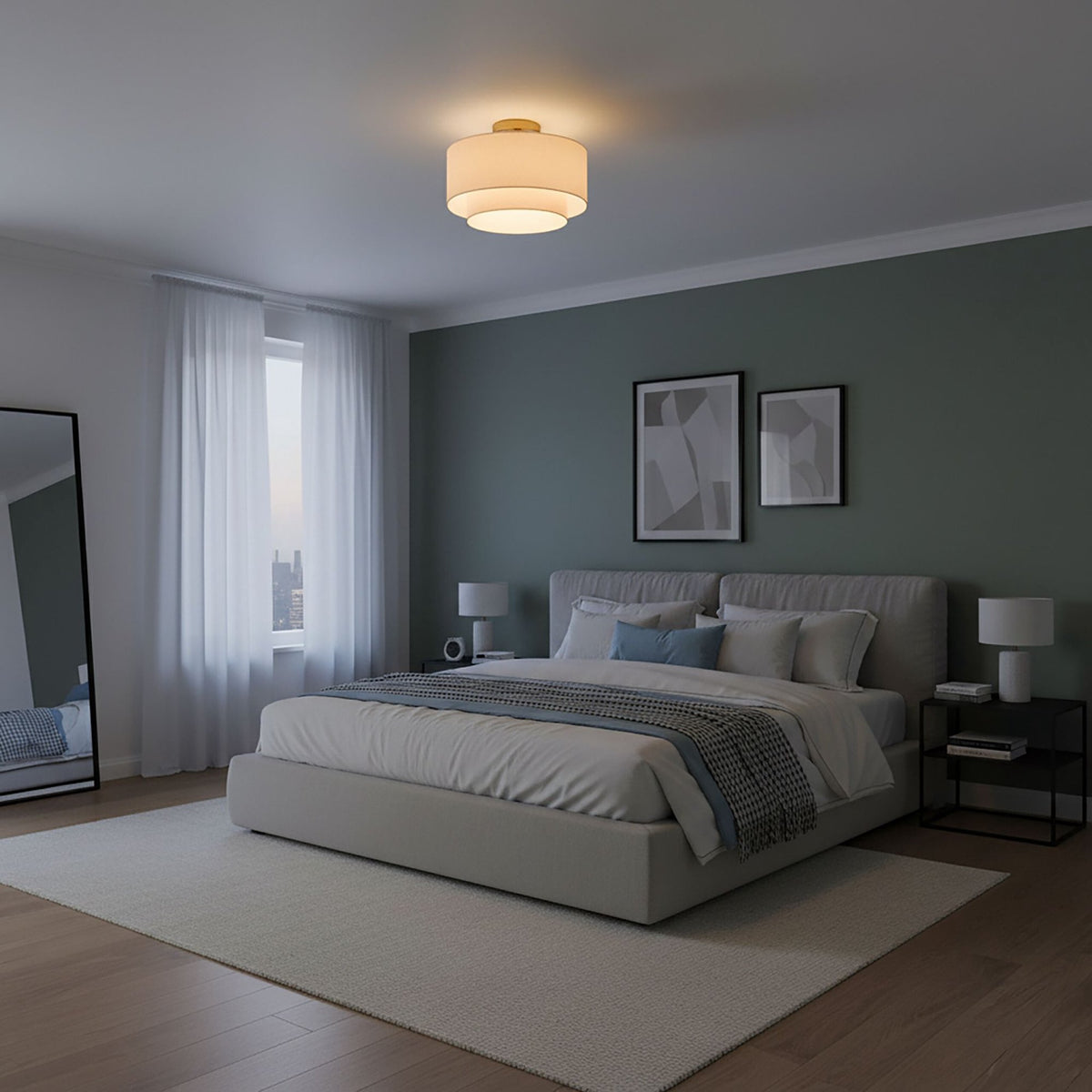 Linen Ceiling Lamp, Beige Bronze, 24x35 cm