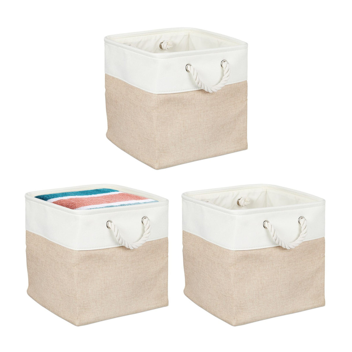 Linen Storage Baskets Set of 3 – Two-Tone Design