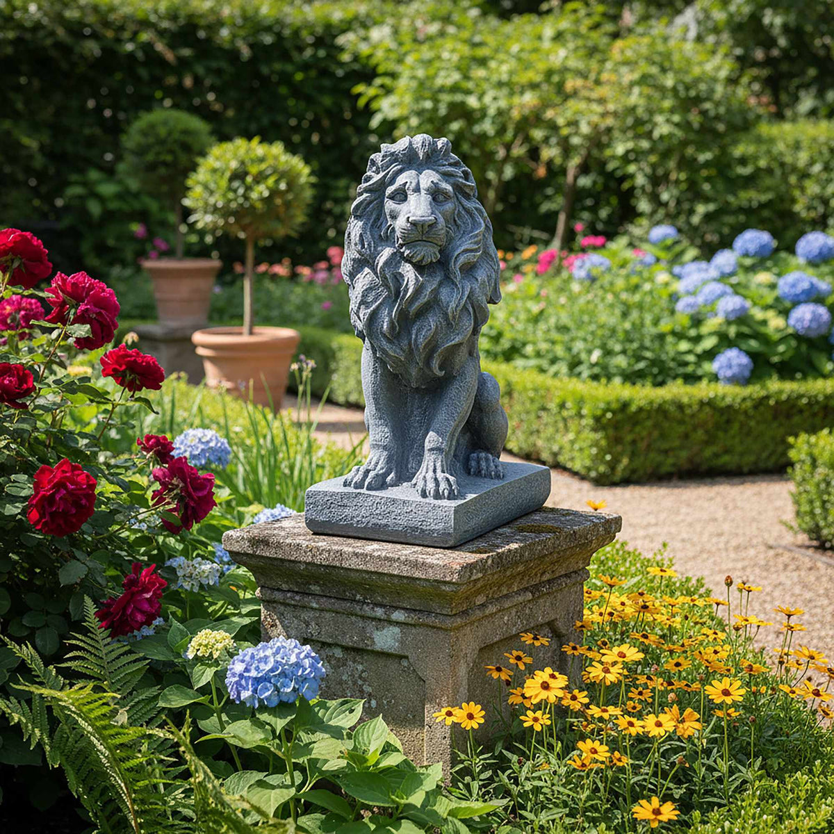 Lion Garden Statue, Weather-Resistant Polyresin